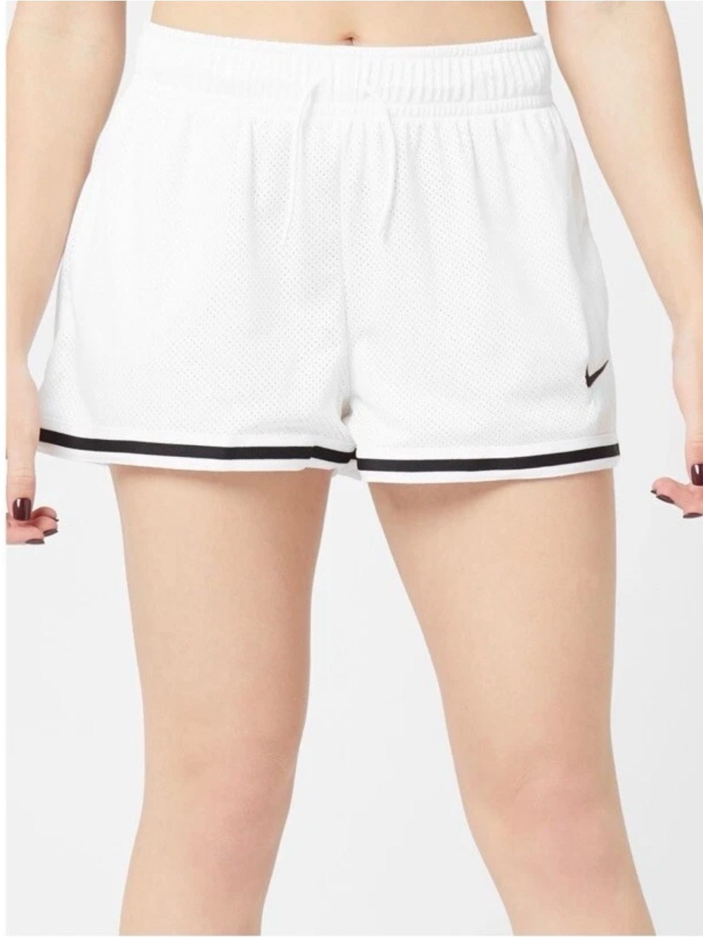 Nike Essential White Mesh Athletic Shorts with Black Stripe